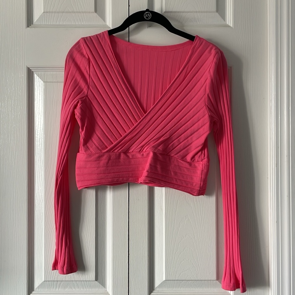 Surplice Neck Rib-Knit Crop Top